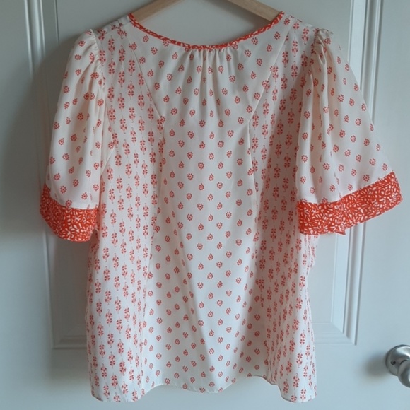 ✨NWT✨ REBECCA TAYLOR Silk Top Lily Block Print Blouse in Tomato Sz US 2 (XS) - Picture 10 of 12